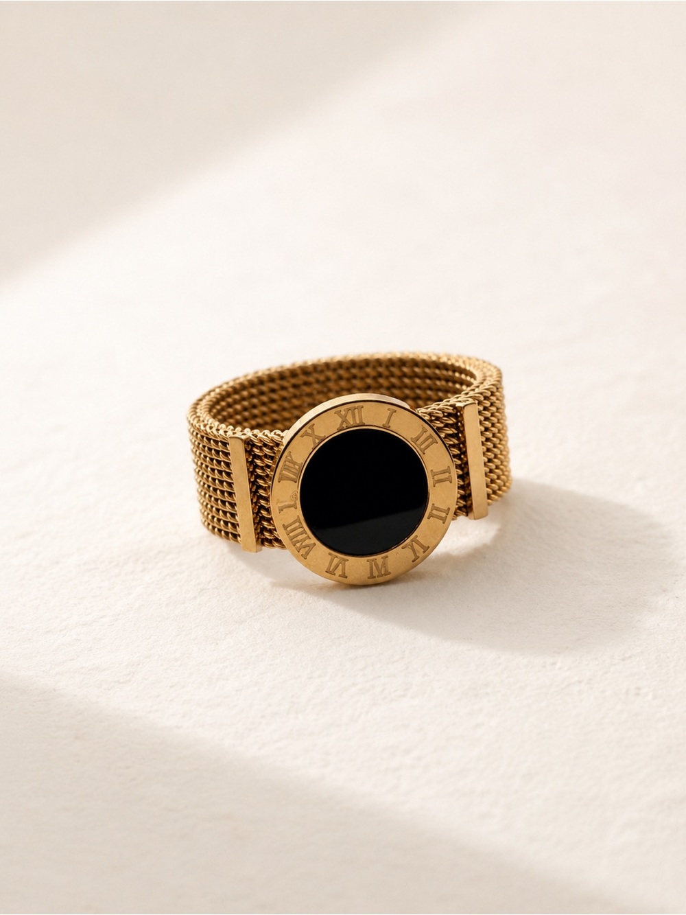 14k Gold Plated Mesh Ring  with Black Face Luxury Inspired